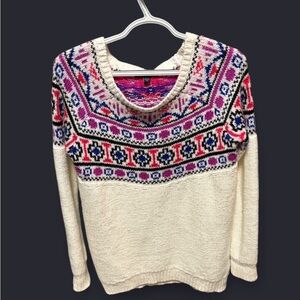 American Eagle OutfittersY2K White and Purple Patterned Sweater